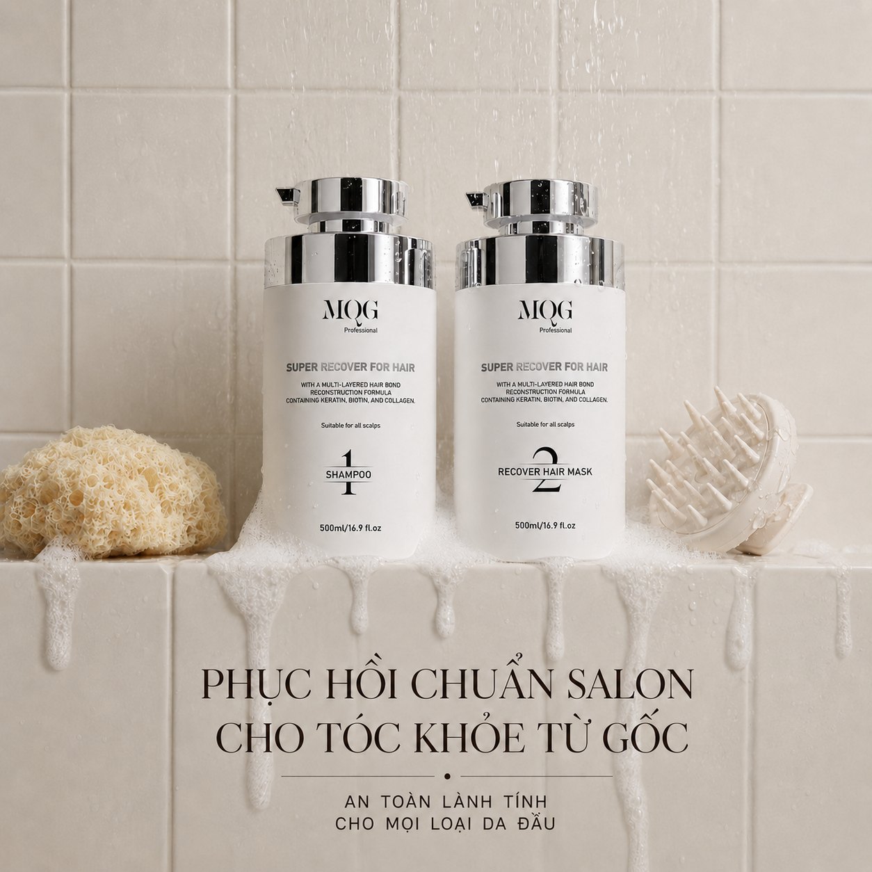 Phục hồi tóc chuẩn salon tại nhà với bộ sản phẩm MQG Keratin Biotin Collagen