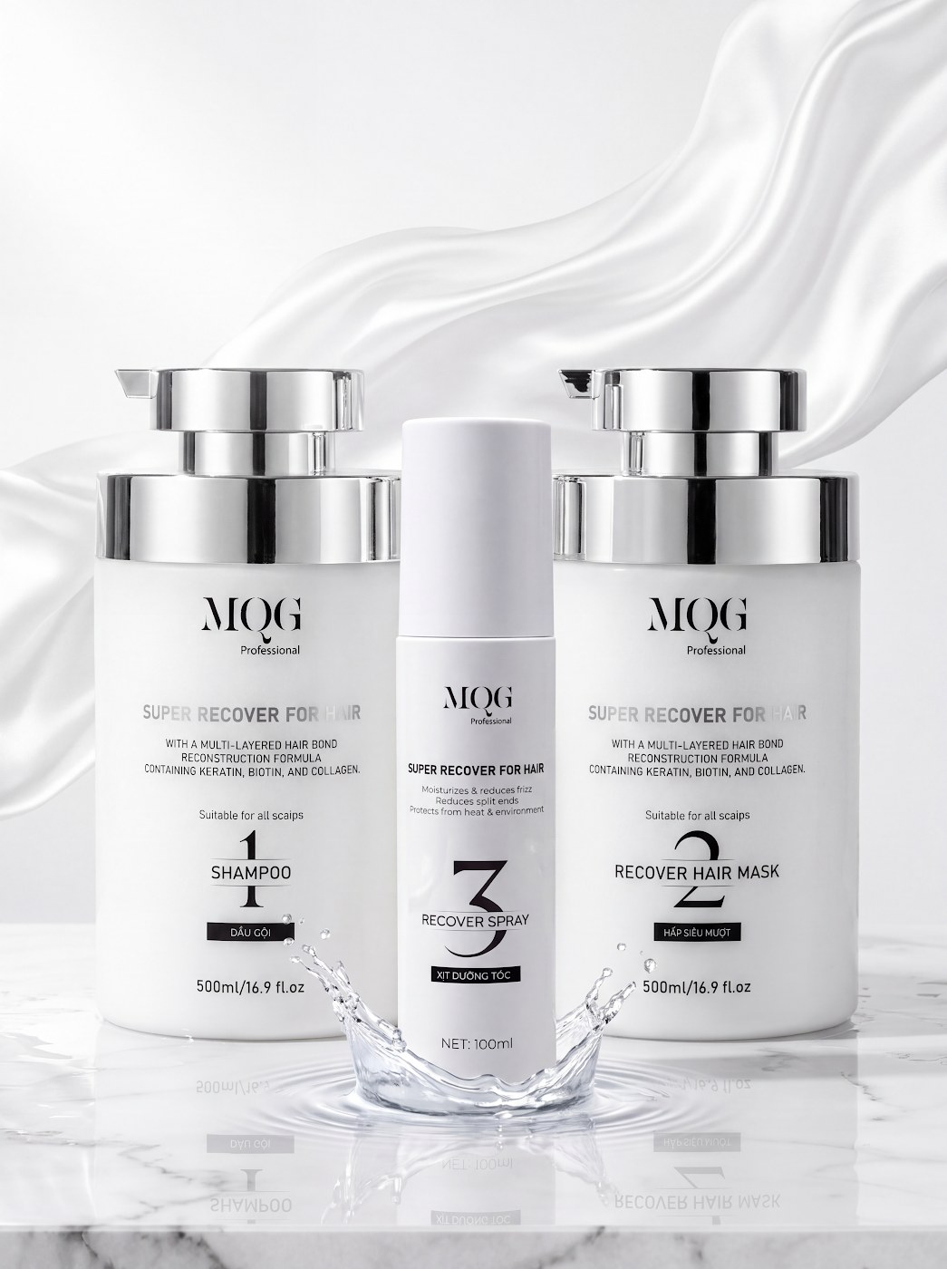 Bộ 3 MQG gồm dầu gội, hấp siêu mượt và xịt dưỡng tóc