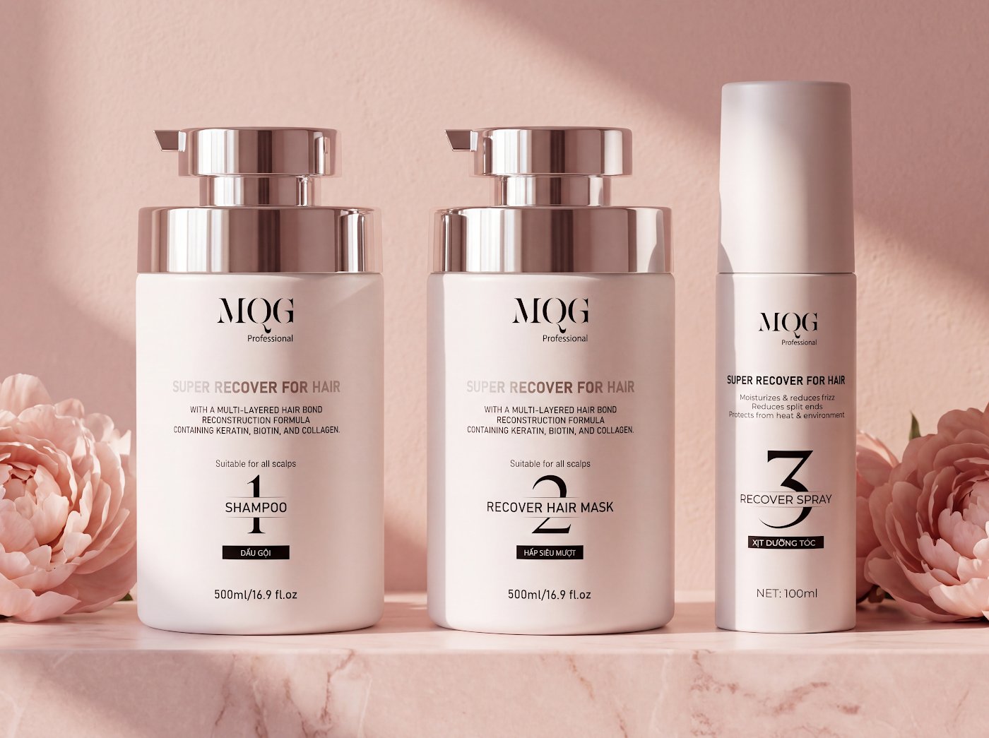 Bộ ba MQG Dầu Gội, Hấp Siêu Mượt và Xịt Dưỡng Tóc