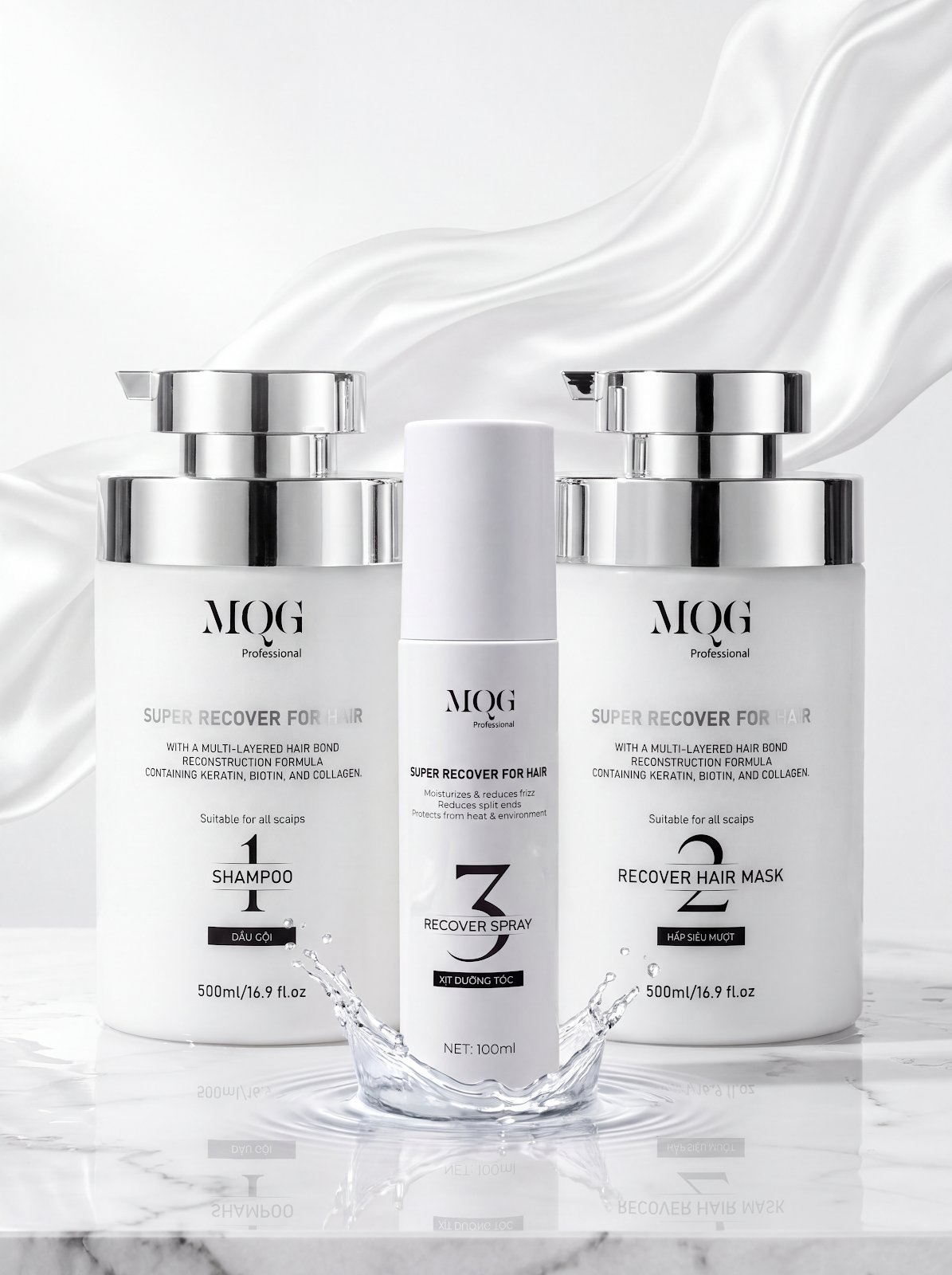 Bộ ba MQG Dầu Gội, Hấp Siêu Mượt và Xịt Dưỡng Tóc
