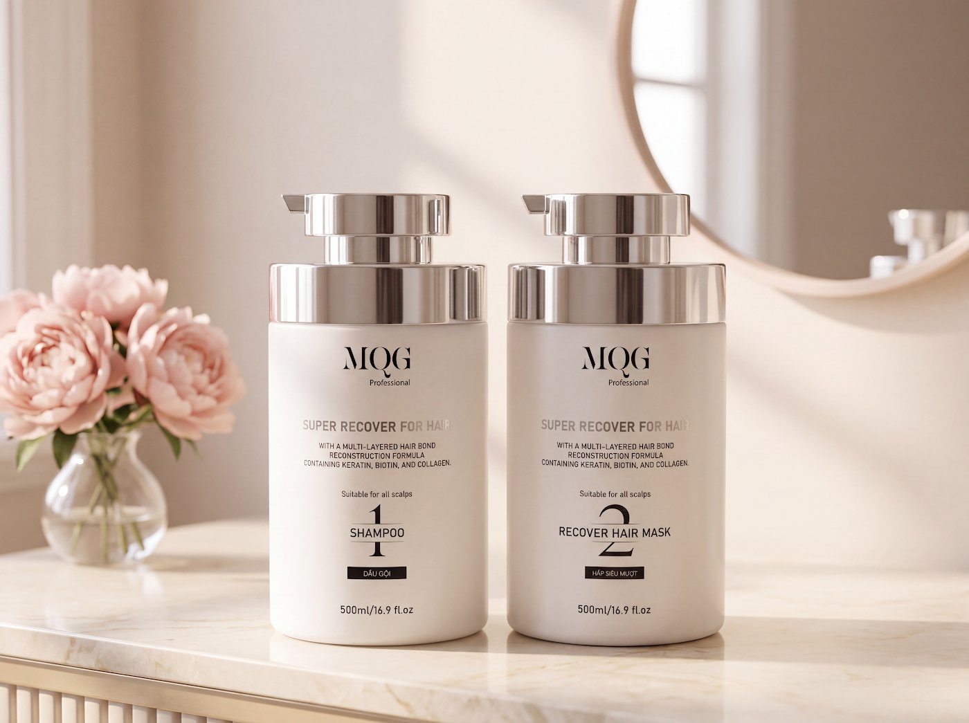 Bộ MQG Dầu Gội và MQG Hấp Siêu Mượt dùng chăm sóc tóc sau khi nhuộm