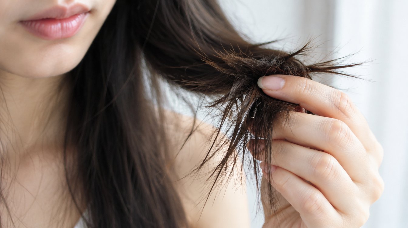 Cận cảnh ngọn tóc khô xơ chẻ ngọn cần phục hồi chuẩn salon