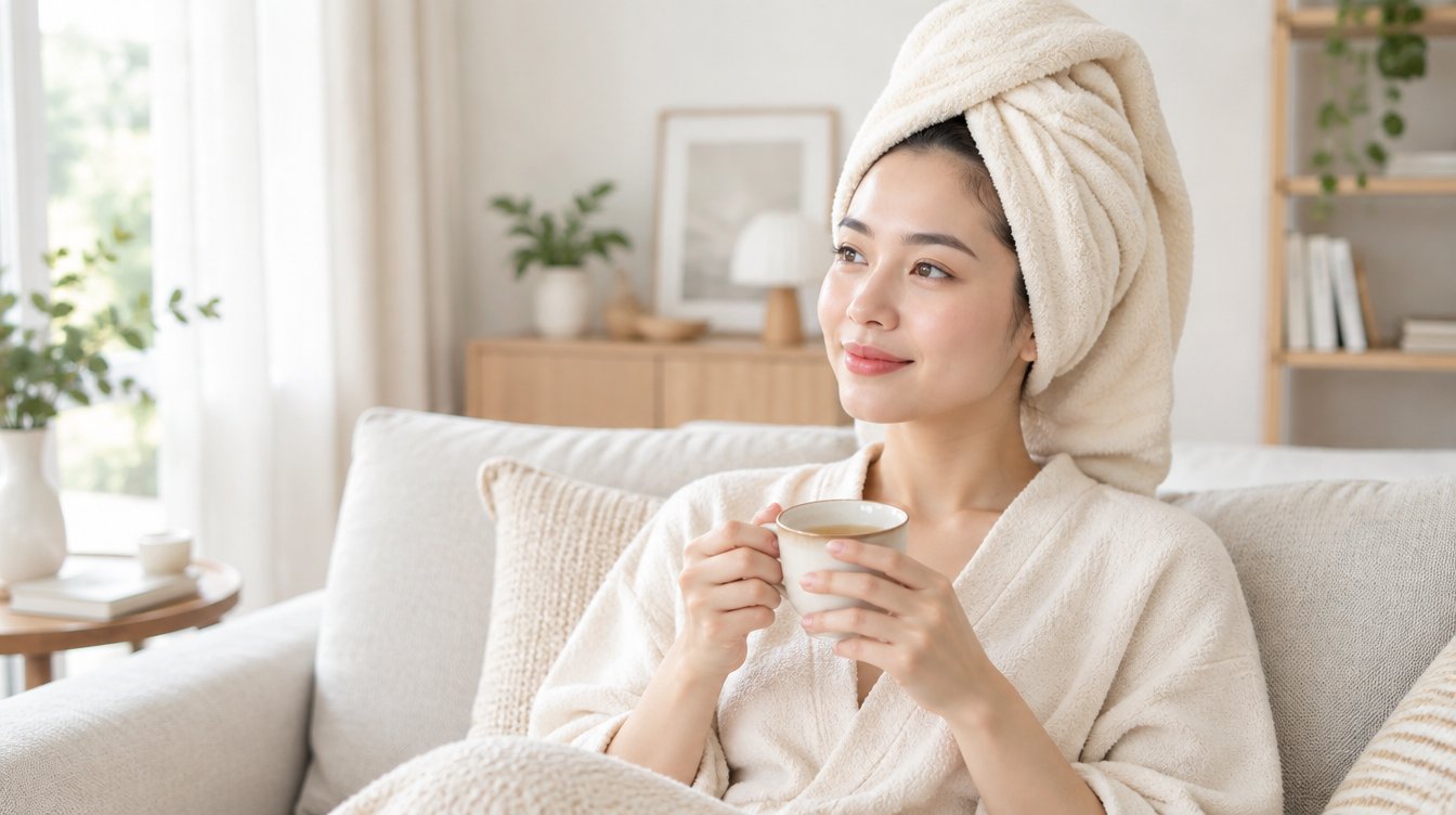 Quấn khăn ấm quanh tóc và chờ đủ thời gian ủ theo hướng dẫn