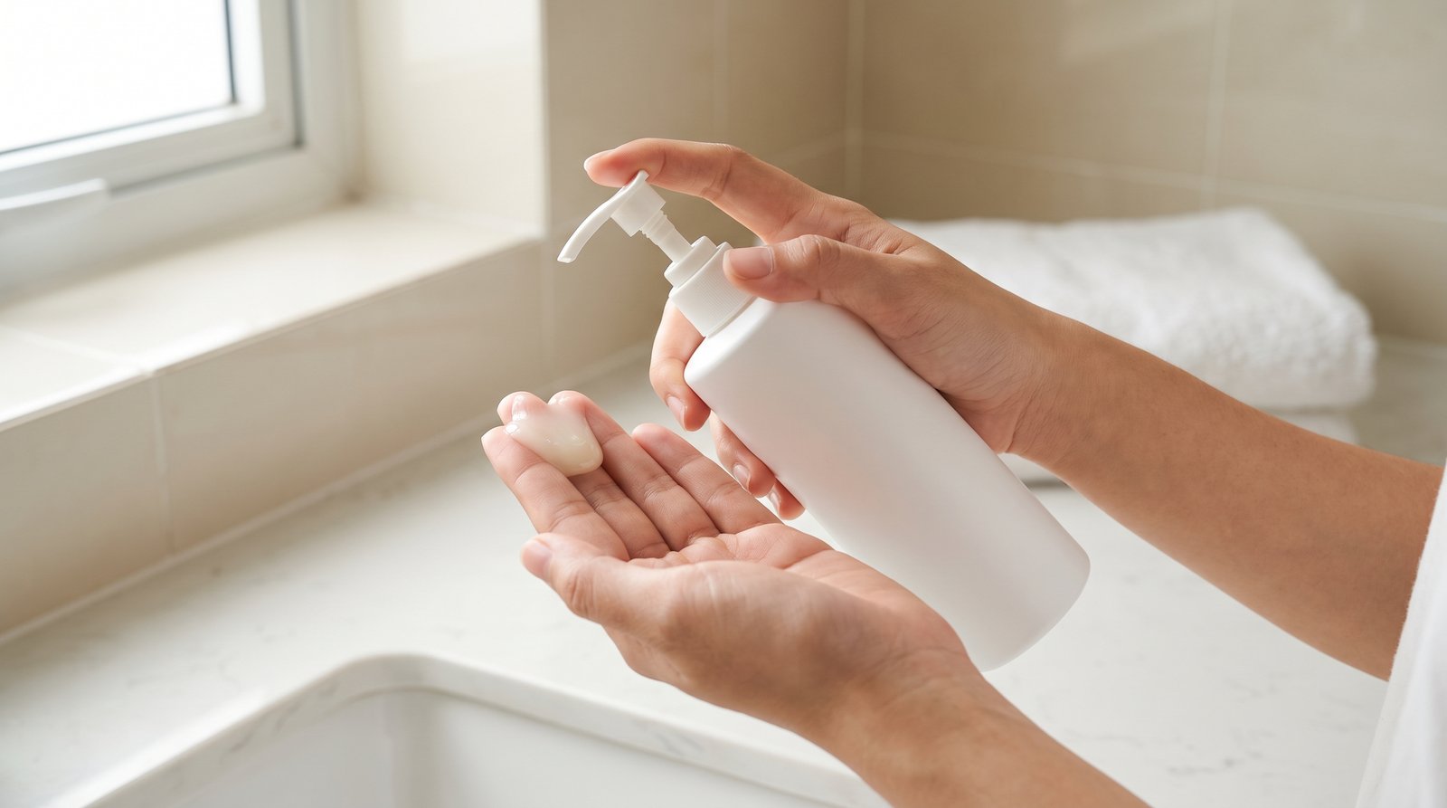 Lấy một lượng dầu gội ra lòng bàn tay để kiểm tra kết cấu trước khi dùng